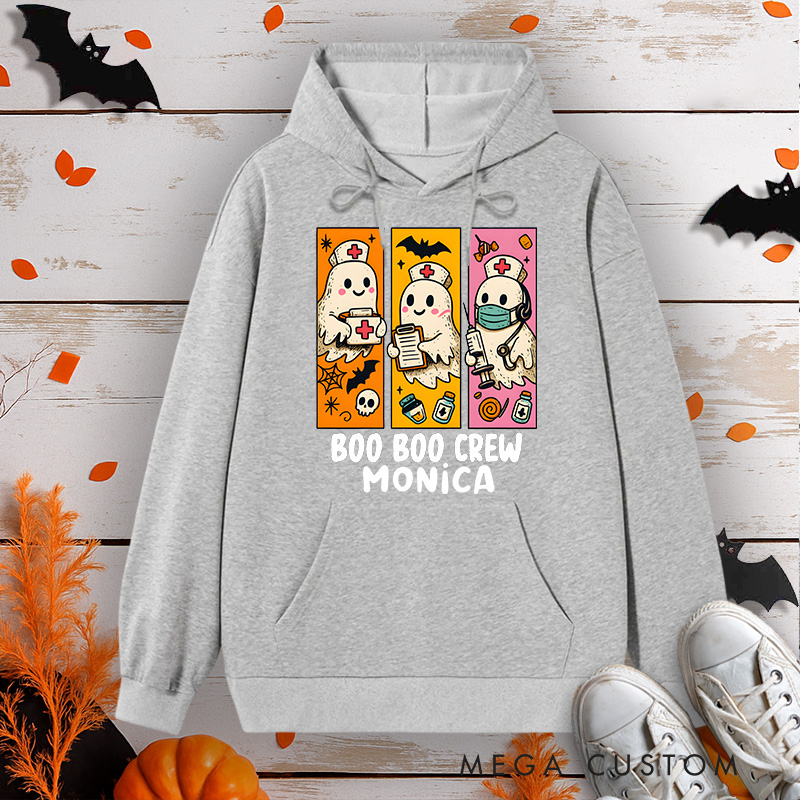 Personalized Hoodies for Nurse Customized Boo Boo Crew Cute Ghost Design Hoodies Halloween Nurse Hoodie