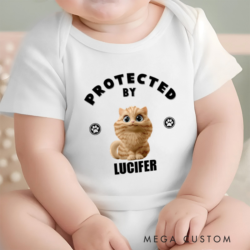 Personalized Long Sleeve Baby Onesie Human Protected By Cats Funny Baby Gift
