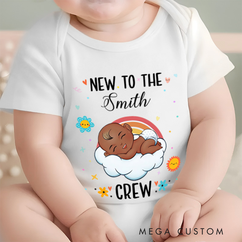 Personalized New to The Crew Baby Onesie