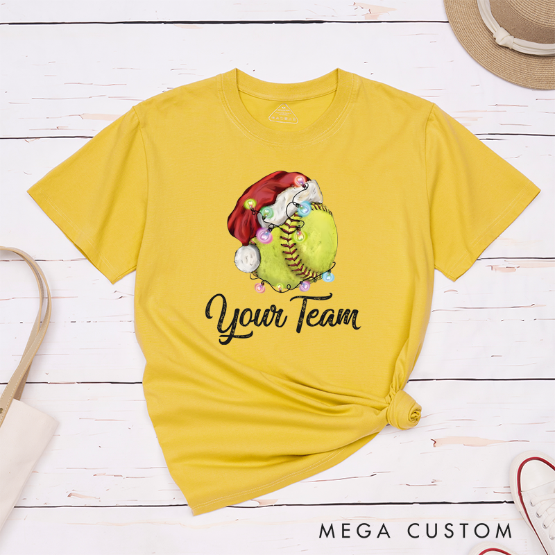 Personalized Softball Christmas T-Shirt with Festive Design and Custom Team Name