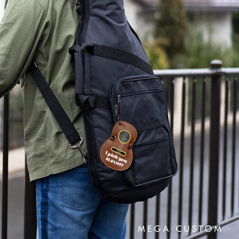 Personalized PU Leather Guitar Picks Bag with Name Guitar Picks Storage Case Gift for Guitar Lovers