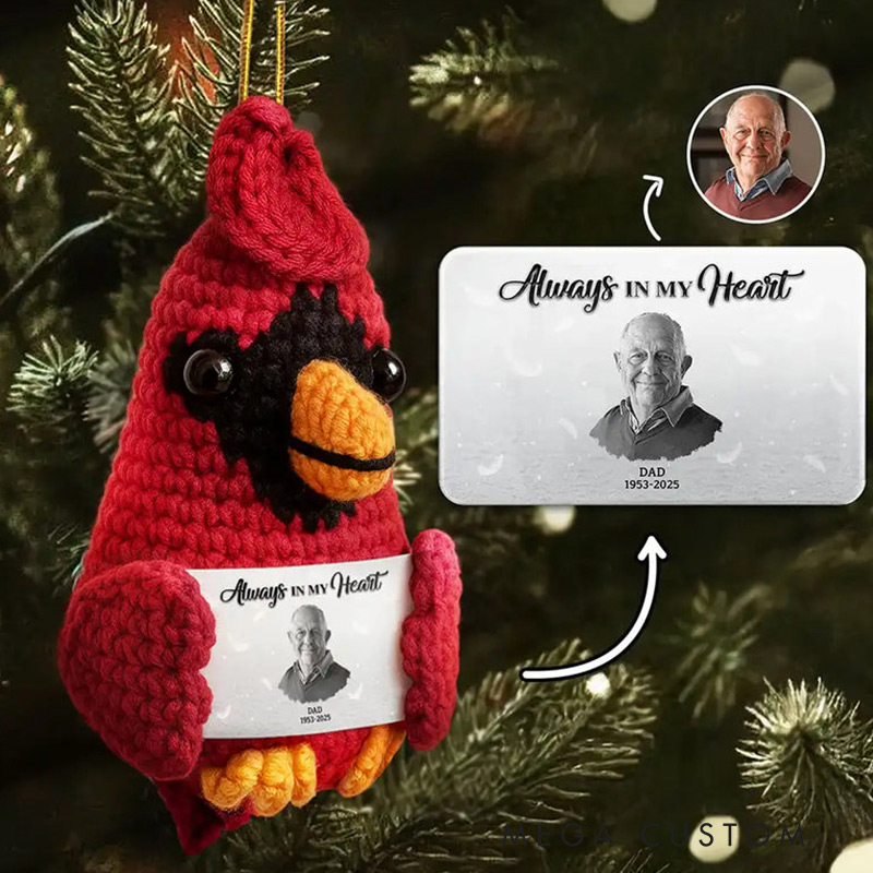 Personalized Photo Memorial Always In Our Heart Custom Crochet Cardinal Bird Hanging Decoration