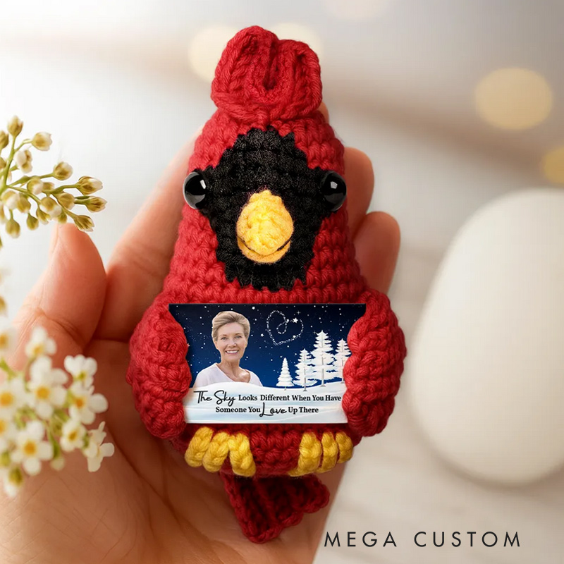 Personalized Photo The Sky Looks Different Memorial Custom Crochet Cardinal Bird Hanging Decoration Remembrance Gifts