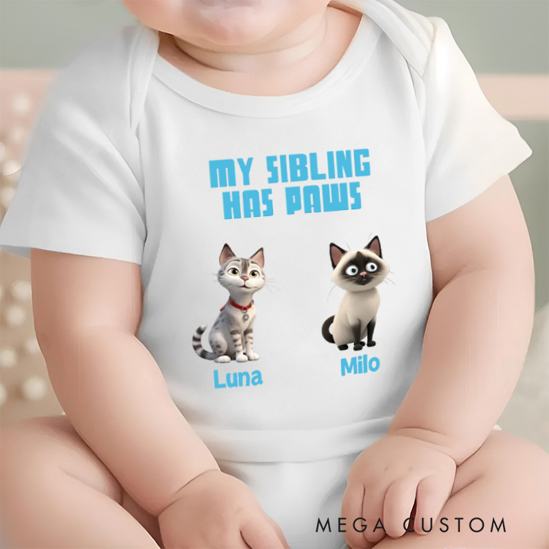 Personalized Cute Feline Family Bond with Adorable Cat Sibling Theme for Little Ones Baby Bodysuit