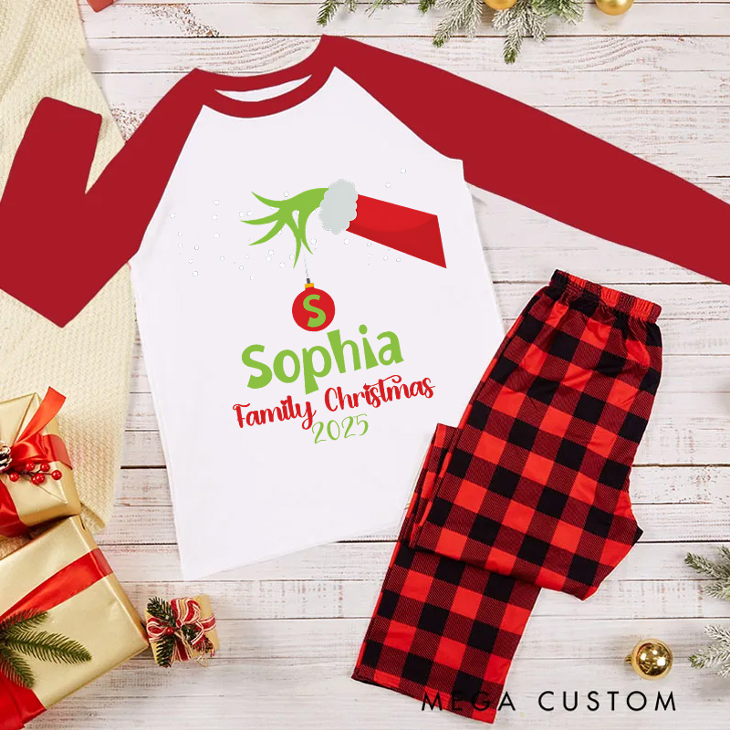 Personalized Classic Christmas Movie Inspired Green Monster Christmas Family Matching Pajamas Family Name Shirts Movie Holiday Shirt