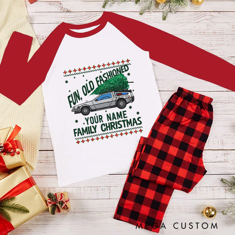 Personalized Future Backward Inspired Fun Old Fashioned Christmas Family Matching Pajamas Family Name Shirts Movie Holiday Shirt