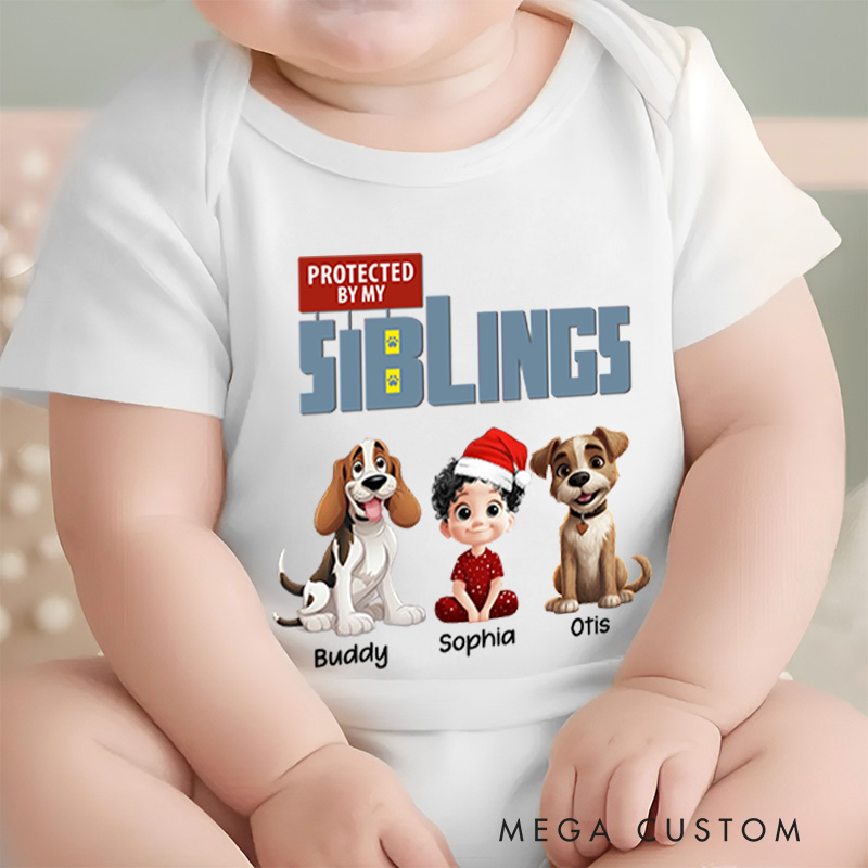 Personalized Protected By My Siblings Baby Bodysuit