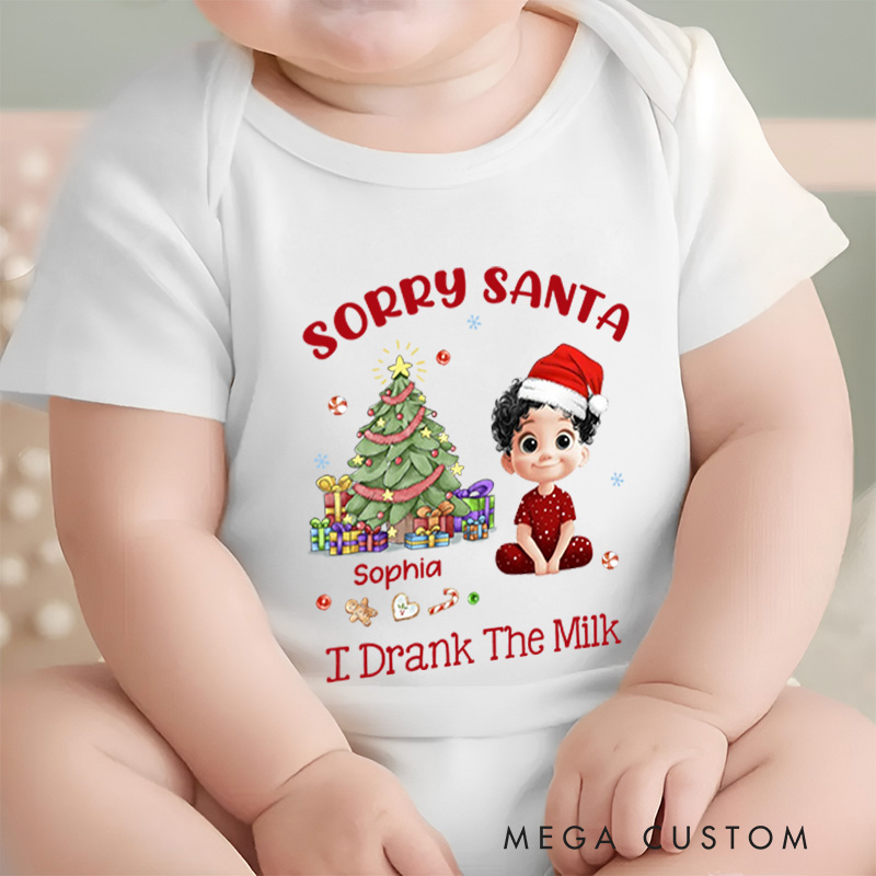 Personalized Cute Cartoon Character Christmas Tree Baby Bodysuit with Name Christmas Baby Shower Gift for Baby