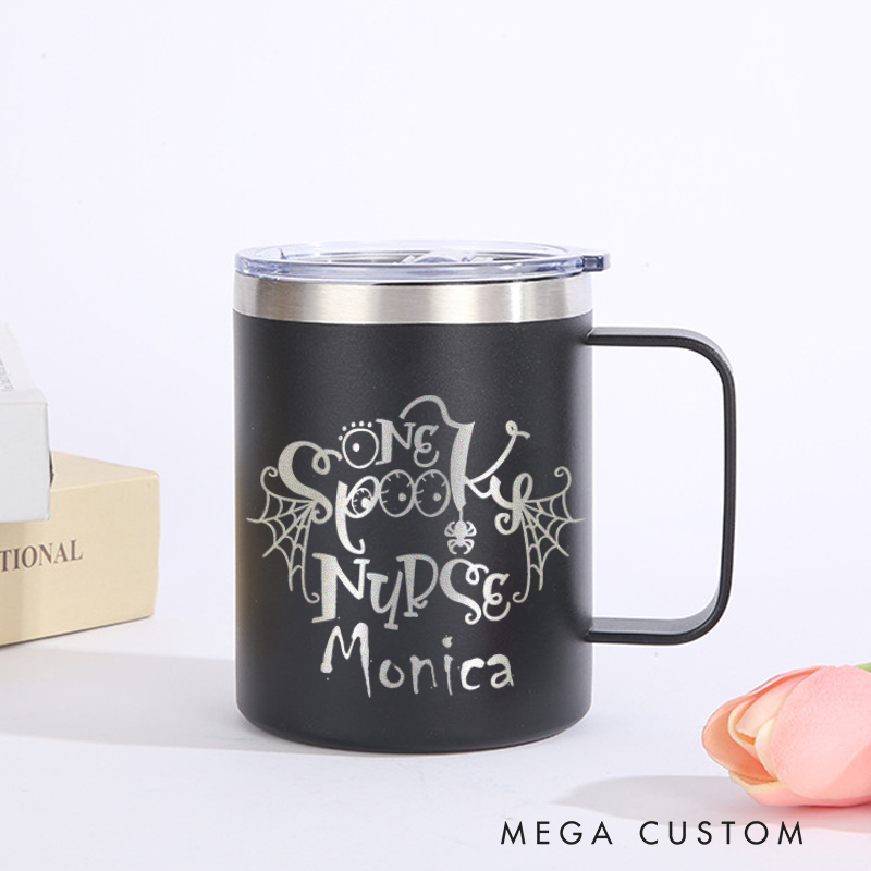  Personalized Laser Engraved Coffee Mug Custom One Spooky Nurse Design Coffee Mugs Insulated Stainless Steel Mugs