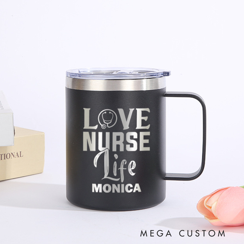Personalized Laser Engraved Coffee Mug Custom Love Nurse Life Design Coffee Mugs Insulated Stainless Steel Mugs