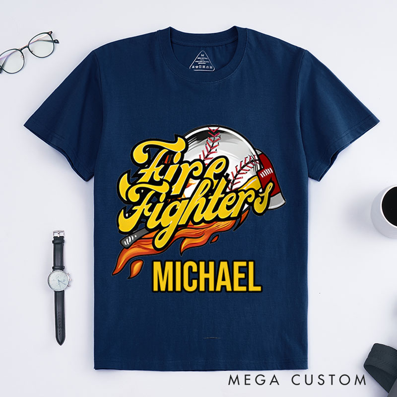 Personalized Firefighter T-Shirts Firefighters Baseball Themed Fashion Design T-Shirts