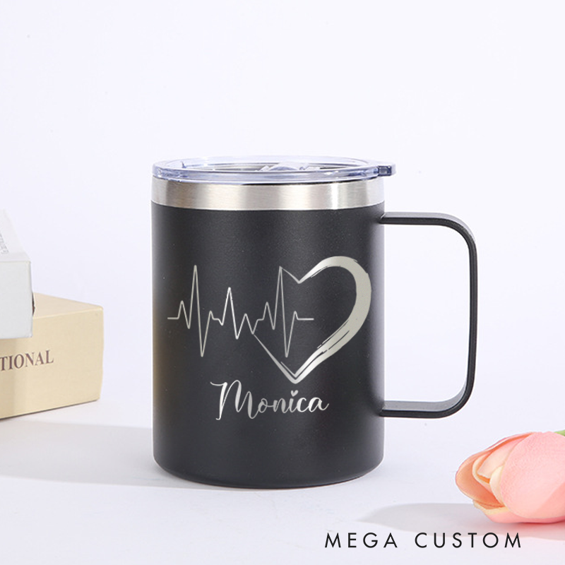Personalized Laser Engraved Coffee Mug Custom Heartbeat Design Coffee Mugs Insulated Stainless Steel Mugs