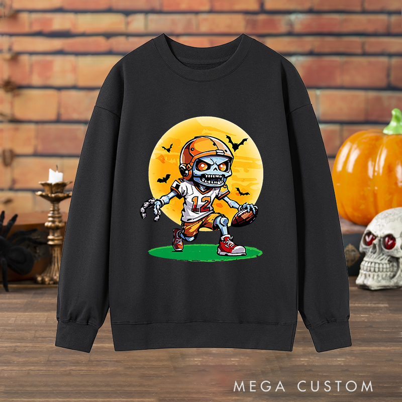 Personalized Zombie Football Halloween Sweatshirt,Add Your Number for a Spooky Touch