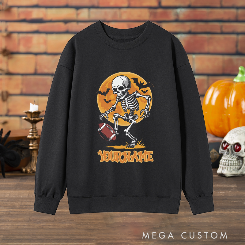 Personalized Skeleton American Football Sweatshirt with Custom Your Name for a Halloween Touch