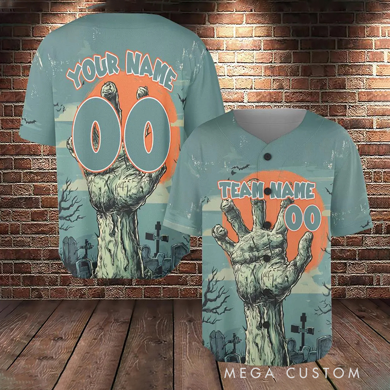 Personalized Halloween Zombie Themed Baseball Jersey with Custom Name and Number  
