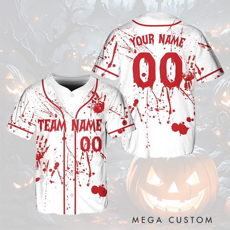 Personalized Halloween Baseball Jersey with Splatter Design and Custom Text  