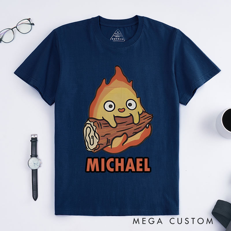 Personalized Firefighter T-Shirts Cute Flame with Log Character Fashion Design T-Shirts