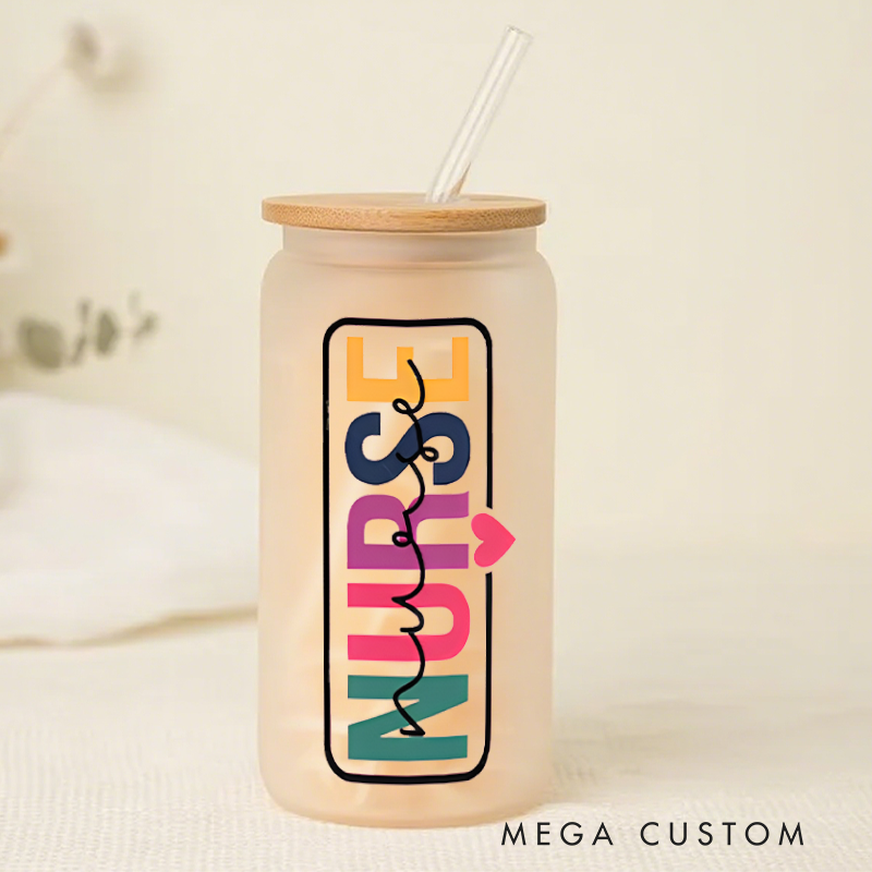 Personalized Frosted Glass Cup Custom Colorful Nurse Design Frosted Can Glass Nurse Appreciation Gift
