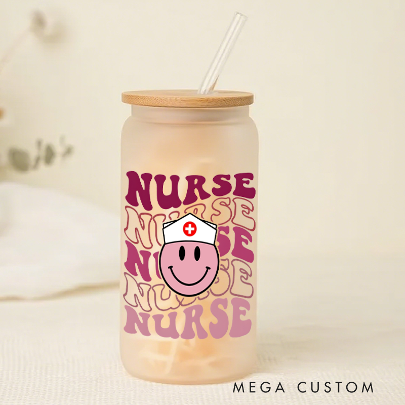Personalized Frosted Glass Cup Custom Nurse Smiley Face Design Frosted Can Glass Nurse Appreciation Gift