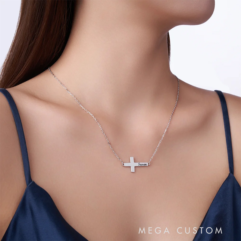 Personalized Cross Necklace with Name Dainty Jewelry Birthday Anniversary Baptism 1st Communion Gift for Christian Women