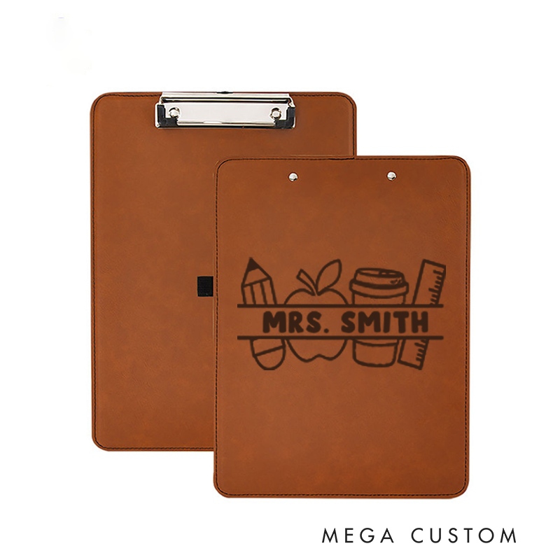 Personalized Double-Sided Leather Clipboard for Teachers Pencil Apple Coffee Design Clipboard Stylish and Practical Gift for Teachers