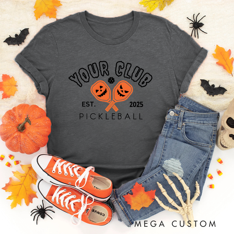 Personalized Halloween Pickleball Club T-Shirt with Custom Club Name and Year Design