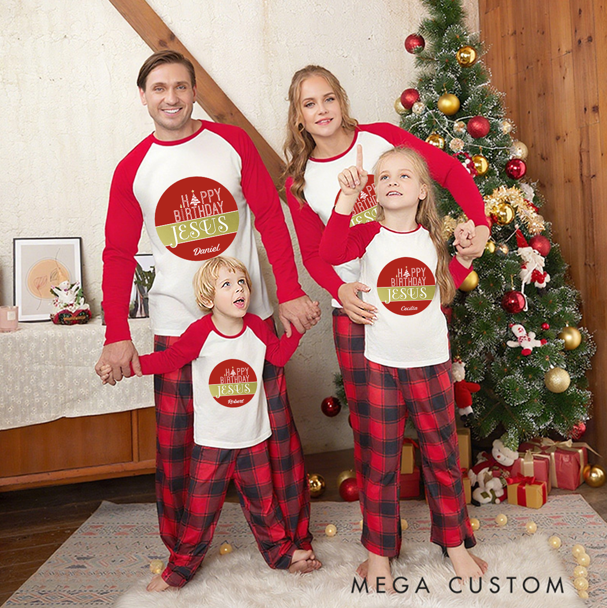 Personalized Happy Birthday Jesus Christmas Family Matching Long Sleeve Pajama with Name Christmas Gift Religious Gift