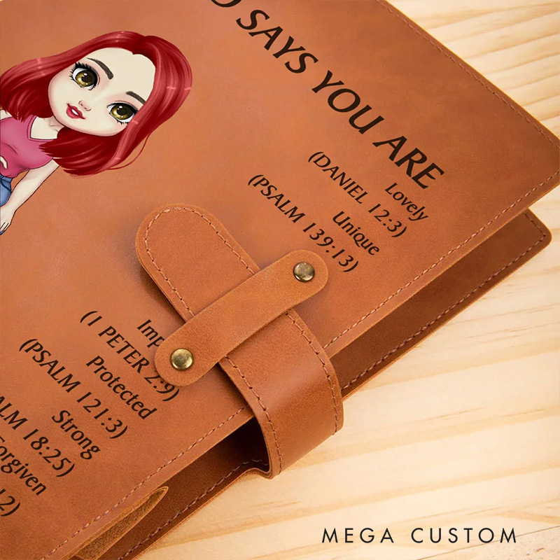 Personalized God Says You Are Cartoon Character A5 Leather Notebook Cover with Name Birthday Baptism Gift for Christian