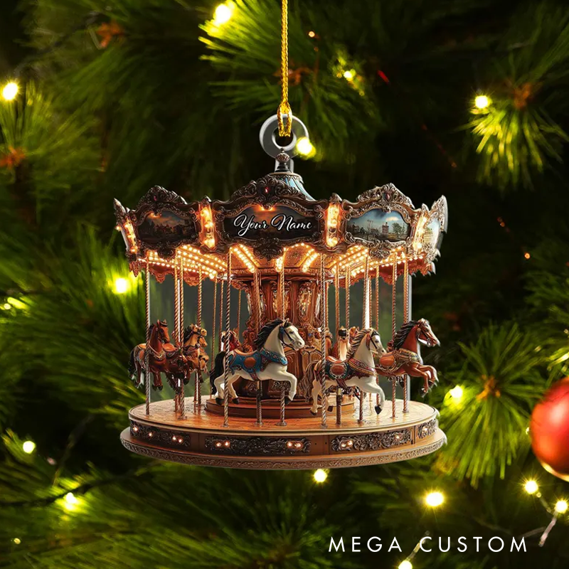 Personalized Christmas Carousel Acrylic Flat Ornament Carousel Horses Xmas Decor for Carousel Lover Carousel Hanging Ornament