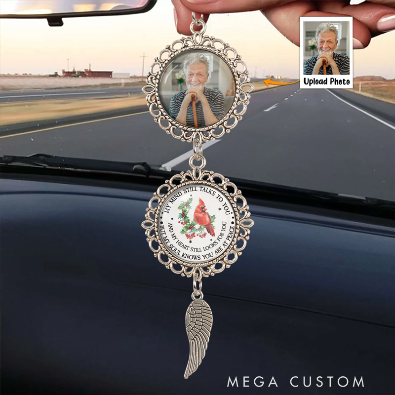 Personalized Photo Car Ornament Memorial My Mind Still Talks To You Car Ornament Sympathy Gift