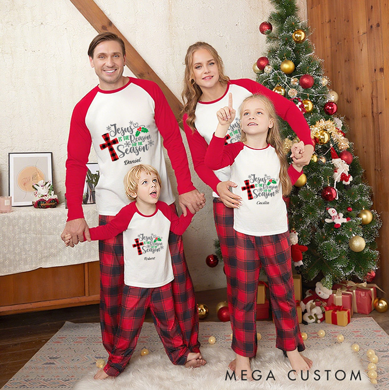 Personalized Jesus Quotes Long Sleeve Family Pajama Matching Set with Name Religious Gift Christmas Gift for Family