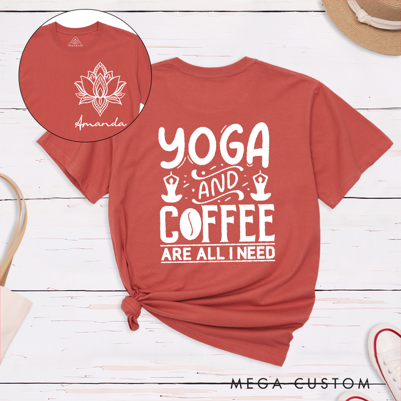 Personalized Yoga Chakra T-Shirt with Yoga and Coffee Quote Design Perfect Gift for Yoga Lover and Meditation
