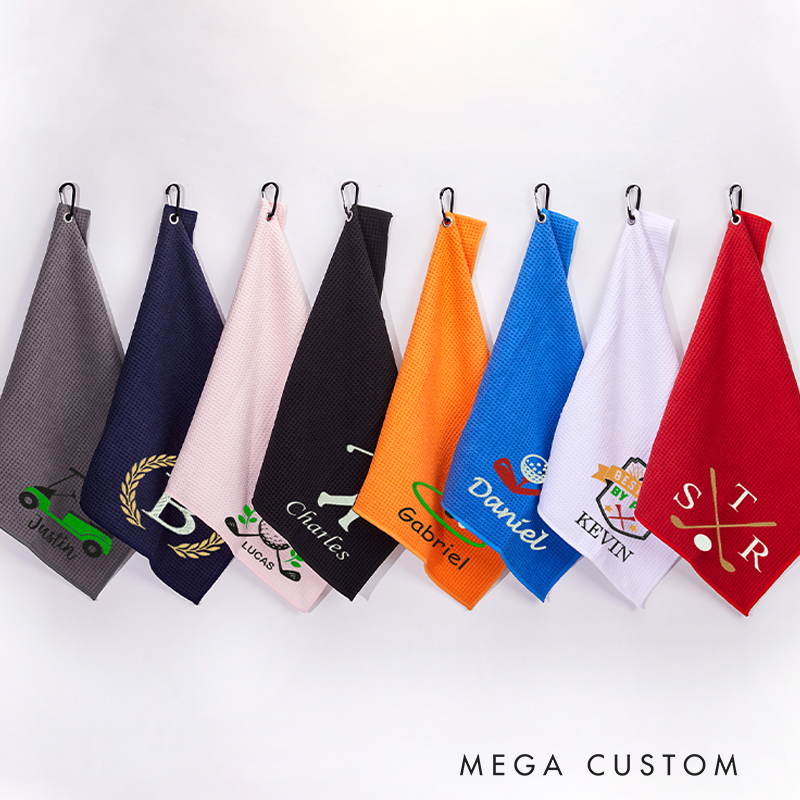 Personalized Golf Towel with Embroidered Name and Icon Design 