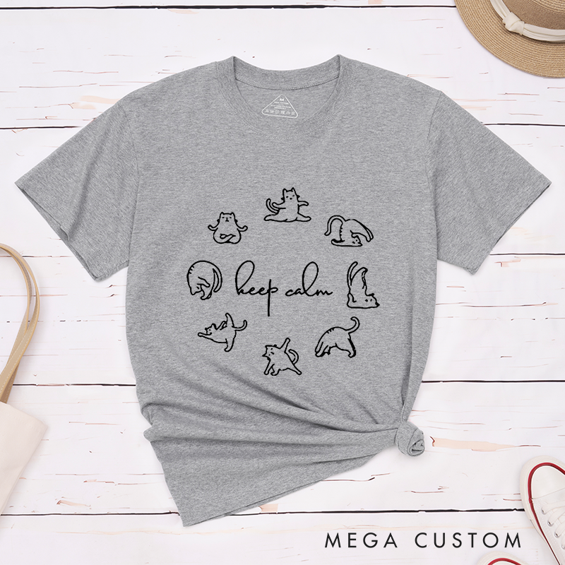 Personalized Funny Yoga T-Shirt with Keep Calm Yoga Cat Design Perfect Gift for Yoga Lover and Cat Lover