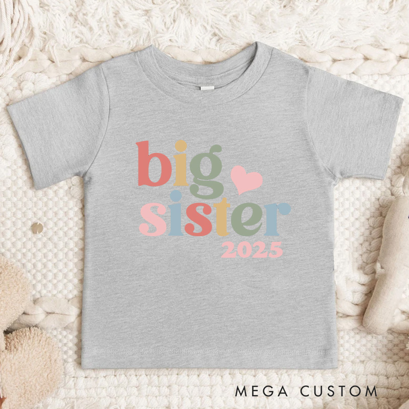Personalized Big Sister Pastel Text Kids T-Shirt 