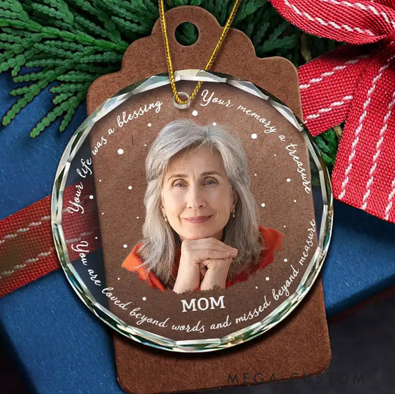 Personalized Memorial Photo Ornament Your Life Was A Blessing Circle Glass Ornament Sympathy Gift