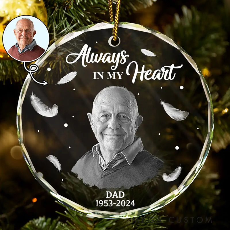 Personalized Memorial Photo Ornament Always In Our Heart Ornament Circle Glass Ornament Sympathy Gift