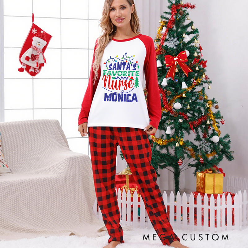Personalized Nurse Christmas Pajama Sets Custom Santa's Favorite Nurse Design Pajamas Xmas Gift