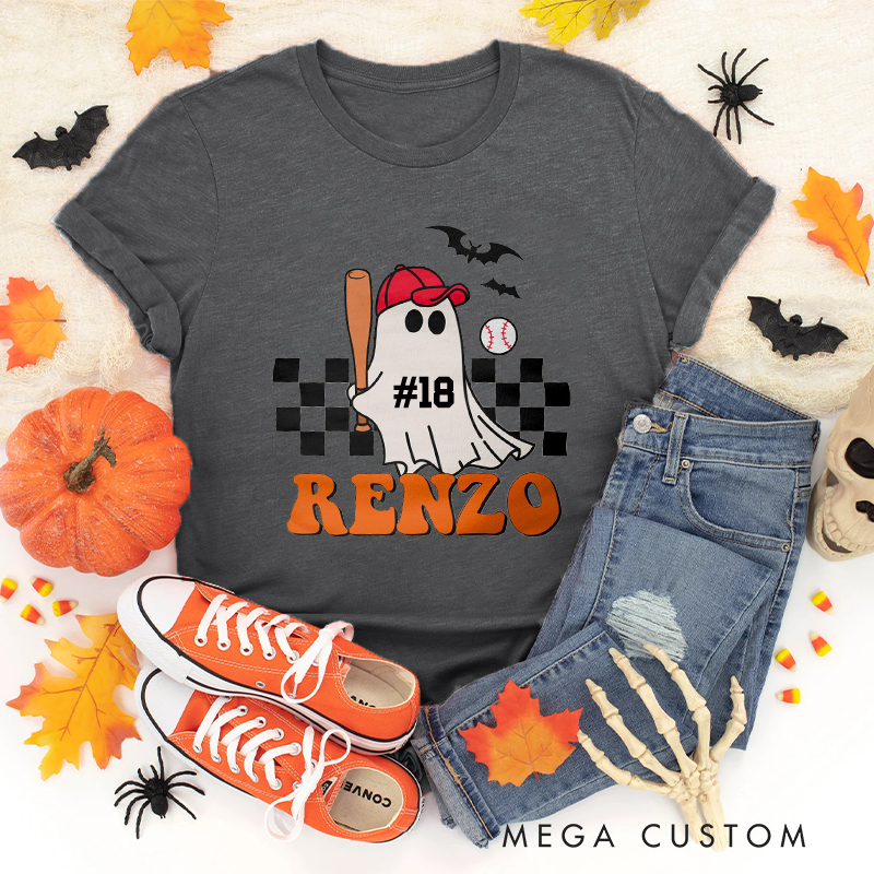 Personalized Ghost Baseball T-Shirt with Custom Name and Number  
