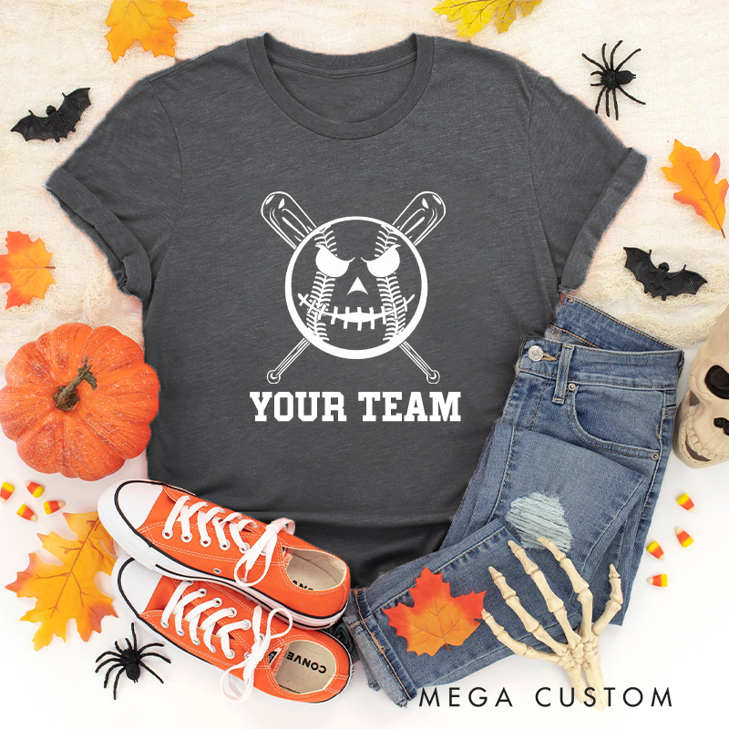 Personalized Skull Baseball T-Shirt with Custom Team Name