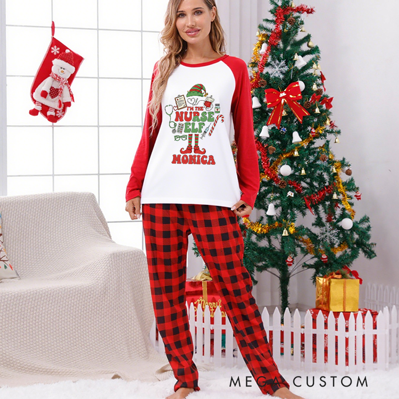 Personalized Nurse Christmas Pajama Sets Custom I'm the Nurse Elf Design Pajamas Xmas Gift