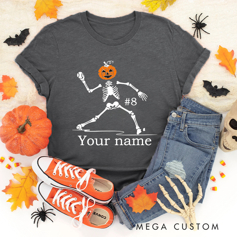 Personalized Skeleton Pitcher T-Shirt with Custom Name and Number 