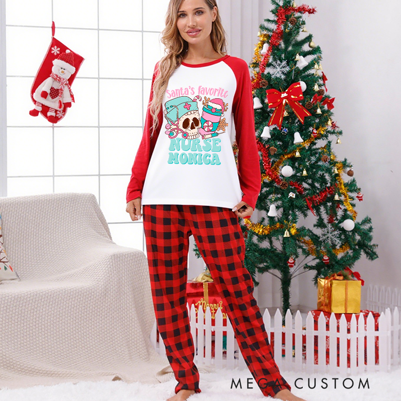 Personalized Nurse Christmas Pajama Sets Custom Santa's Favorite Nurse Design Pajamas Xmas Gift