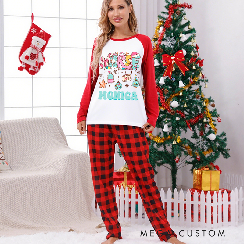 Personalized Nurse Christmas Pajama Sets Custom Nurse Design Pajamas Xmas Gift