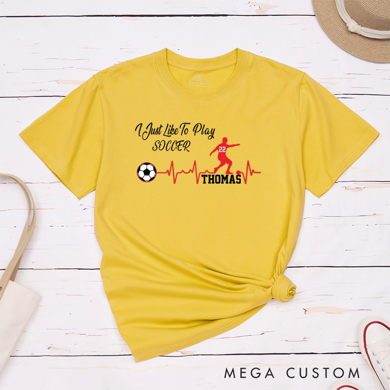 Personalized Soccer T-Shirt with Custom Name, Number, and Heartbeat Design