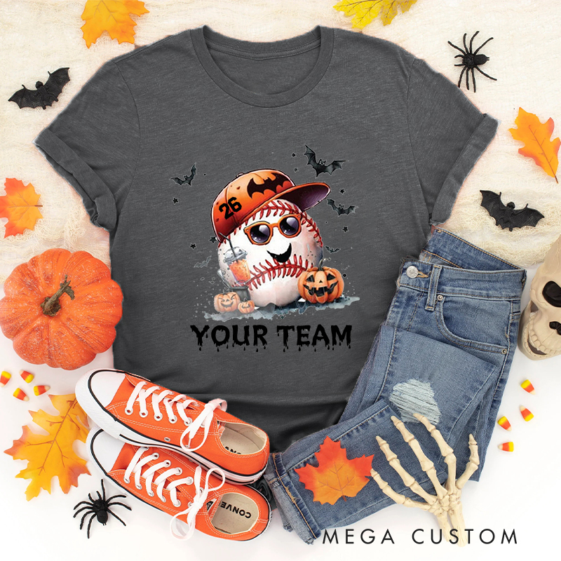Personalized Baseball Pumpkin T-Shirt with Custom Team Name 