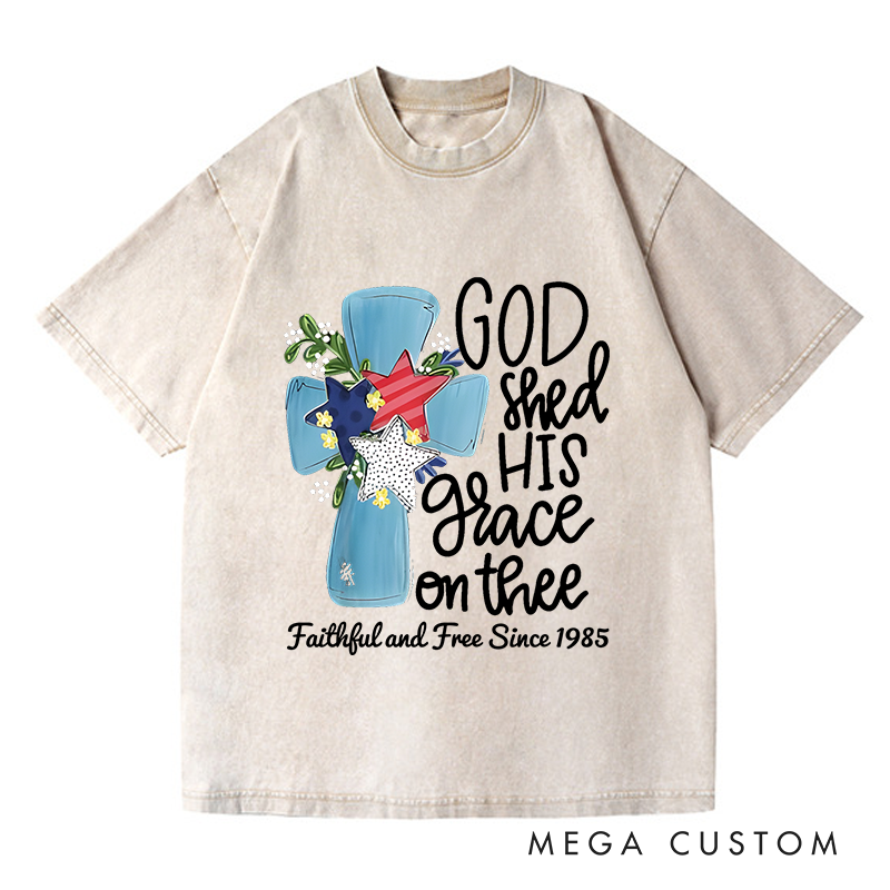 Personalized Washed T-Shirts God Shed His Grace on Thee Patriotic Cross T-Shirt