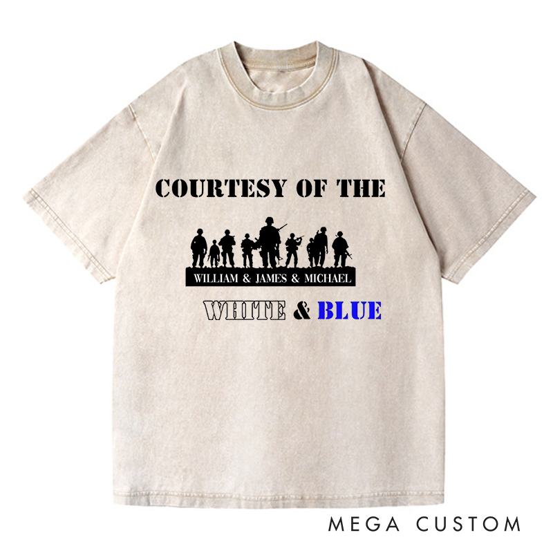 Personalized Washed T-Shirts Courtesy of the White and Blue Military Tribute T-Shirt