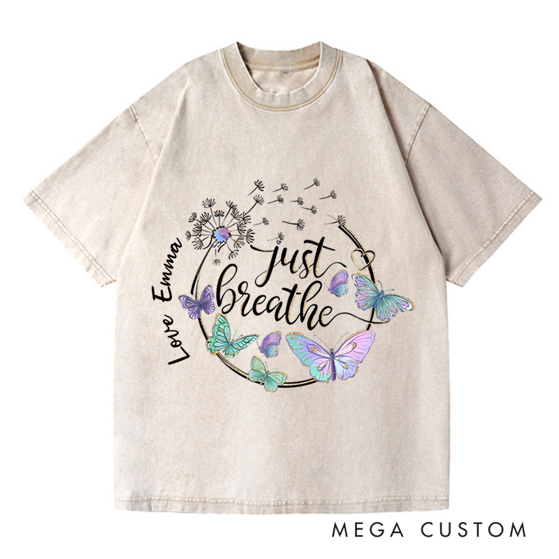 Personalized Just Breathe Butterfly and Dandelion Art T-Shirt