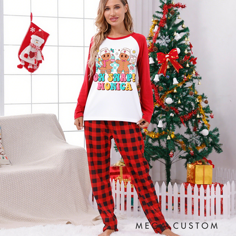 Personalized Nurse Christmas Pajama Sets Custom Oh Snap Nurse Gingerbread Christmas Design Pajamas Xmas Gift
